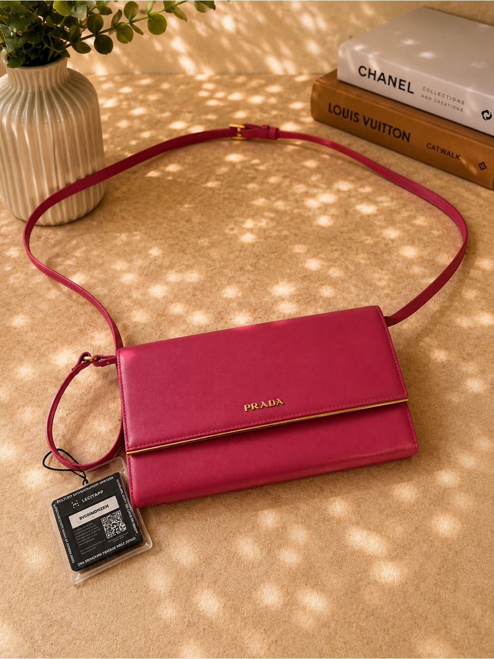 Pre-Loved Prada Fuchsia Saffiano Leather Crossbody Bag with Gold Trim - Picture 1 of 5